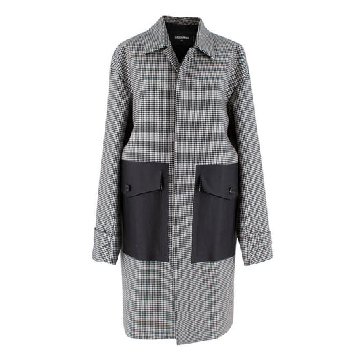 Dsquared2 Black & White Houndstooth Balmacaan Coat