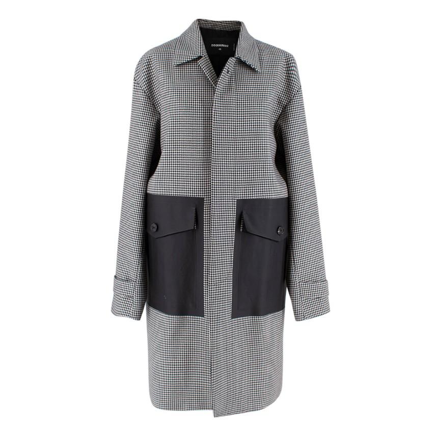 Dsquared2 Black & White Houndstooth Balmacaan Coat
