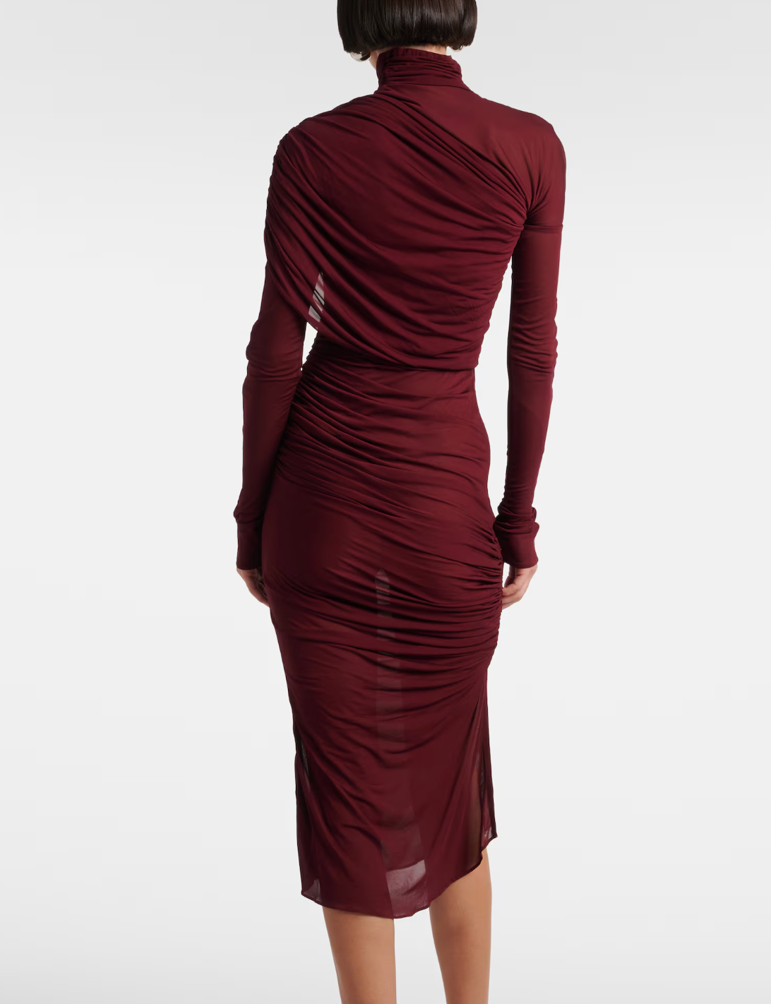 Mugler Sheer Ruched Midi Dress