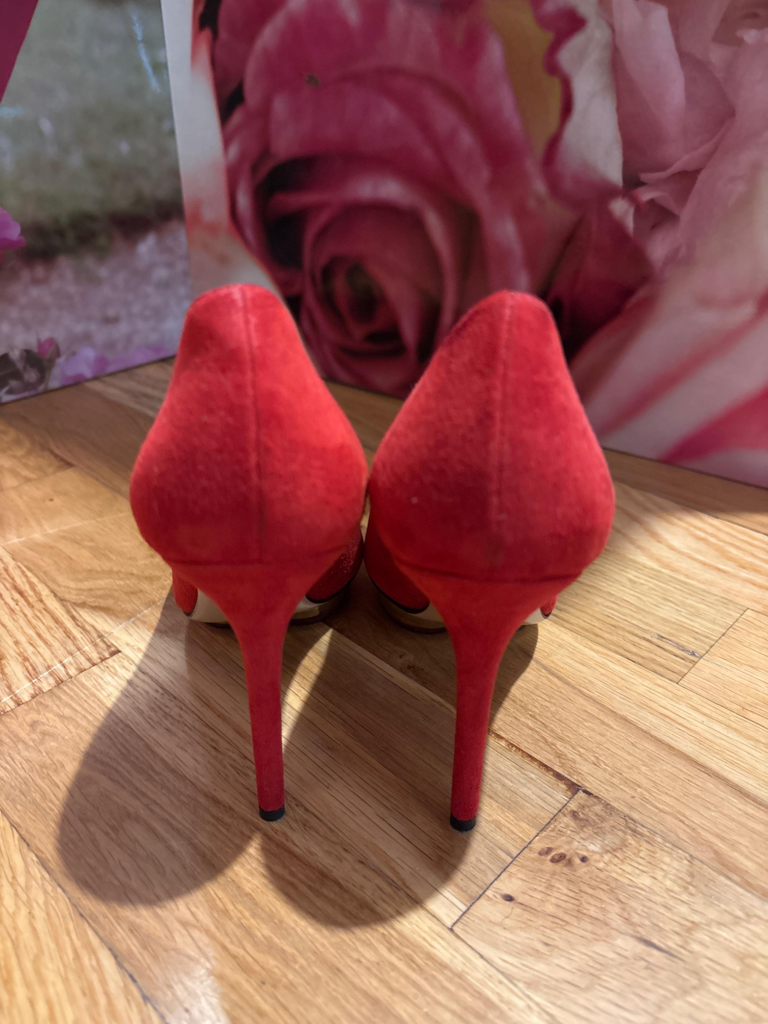 Charlotte Olympia Red Suede Platform Pumps