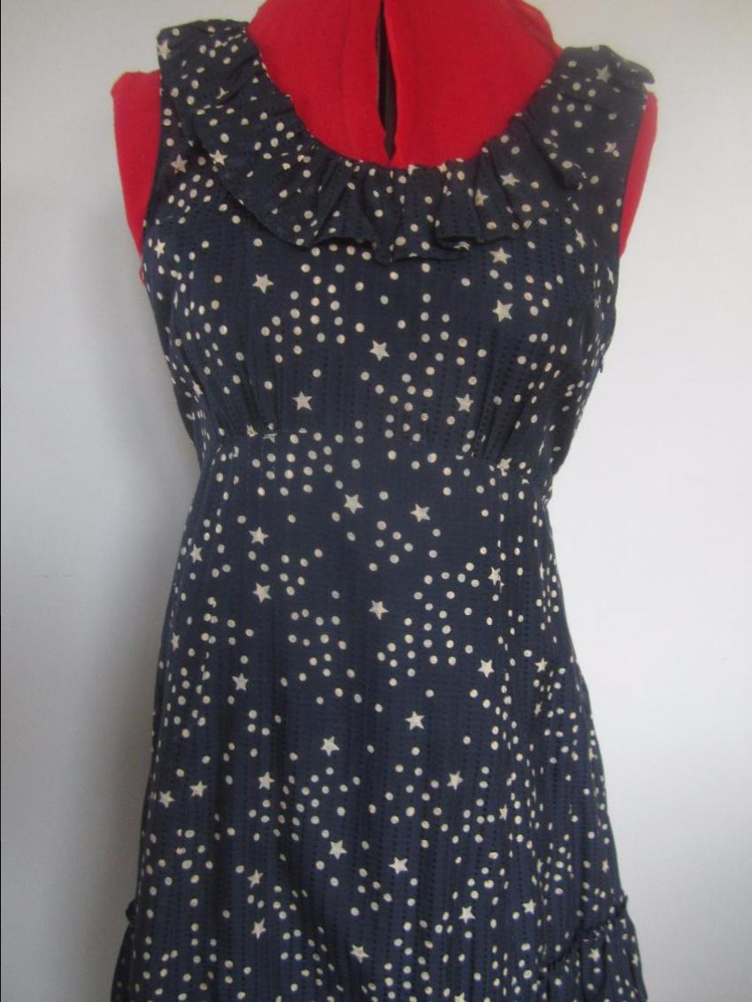 Marc by Marc Jacobs Blue White Star Print Ruffle Detail Dress