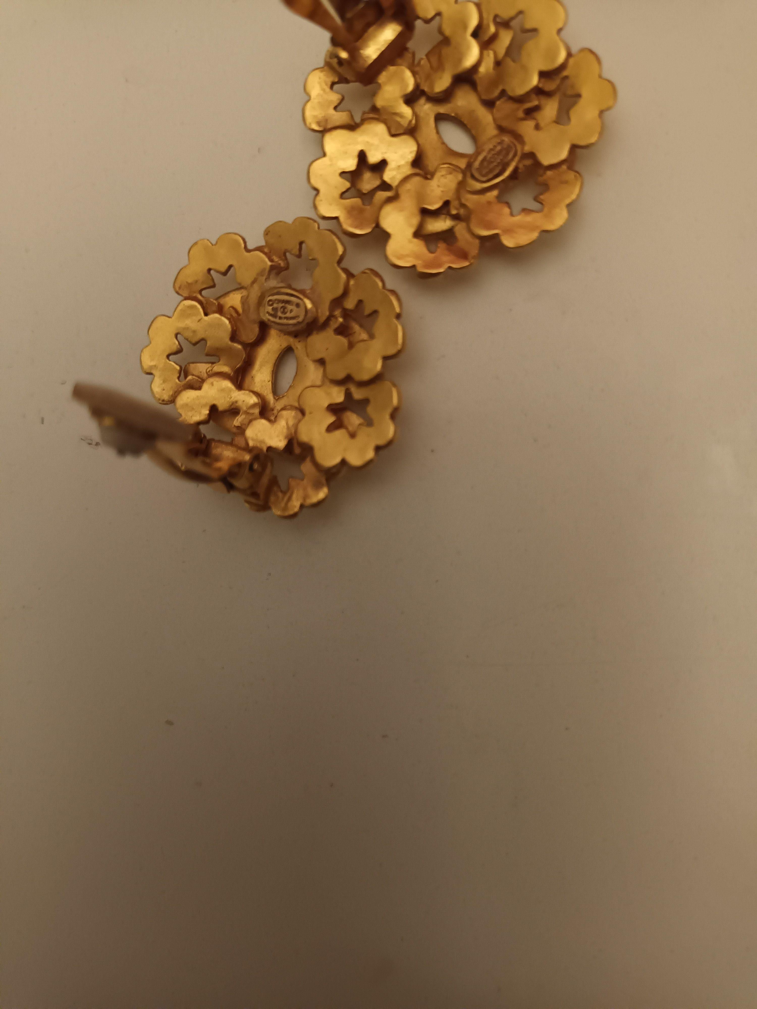 Chanel Gold Plated CC Flower Earrings