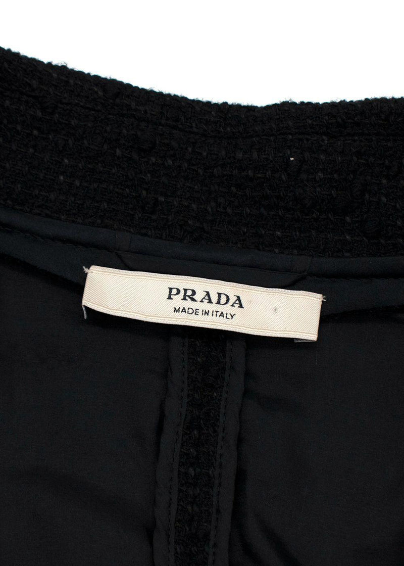 Sequin Embellished Black Wool Tweed Jacket