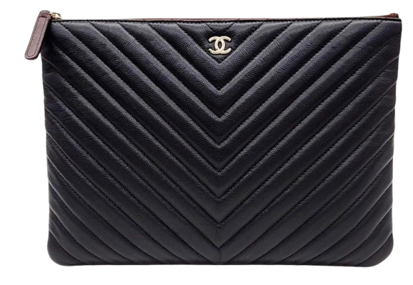 Chanel Black Leather Chevron Pouch