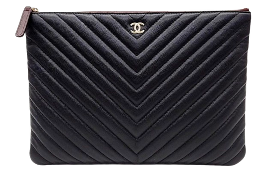 Chanel Black Leather Chevron Pouch