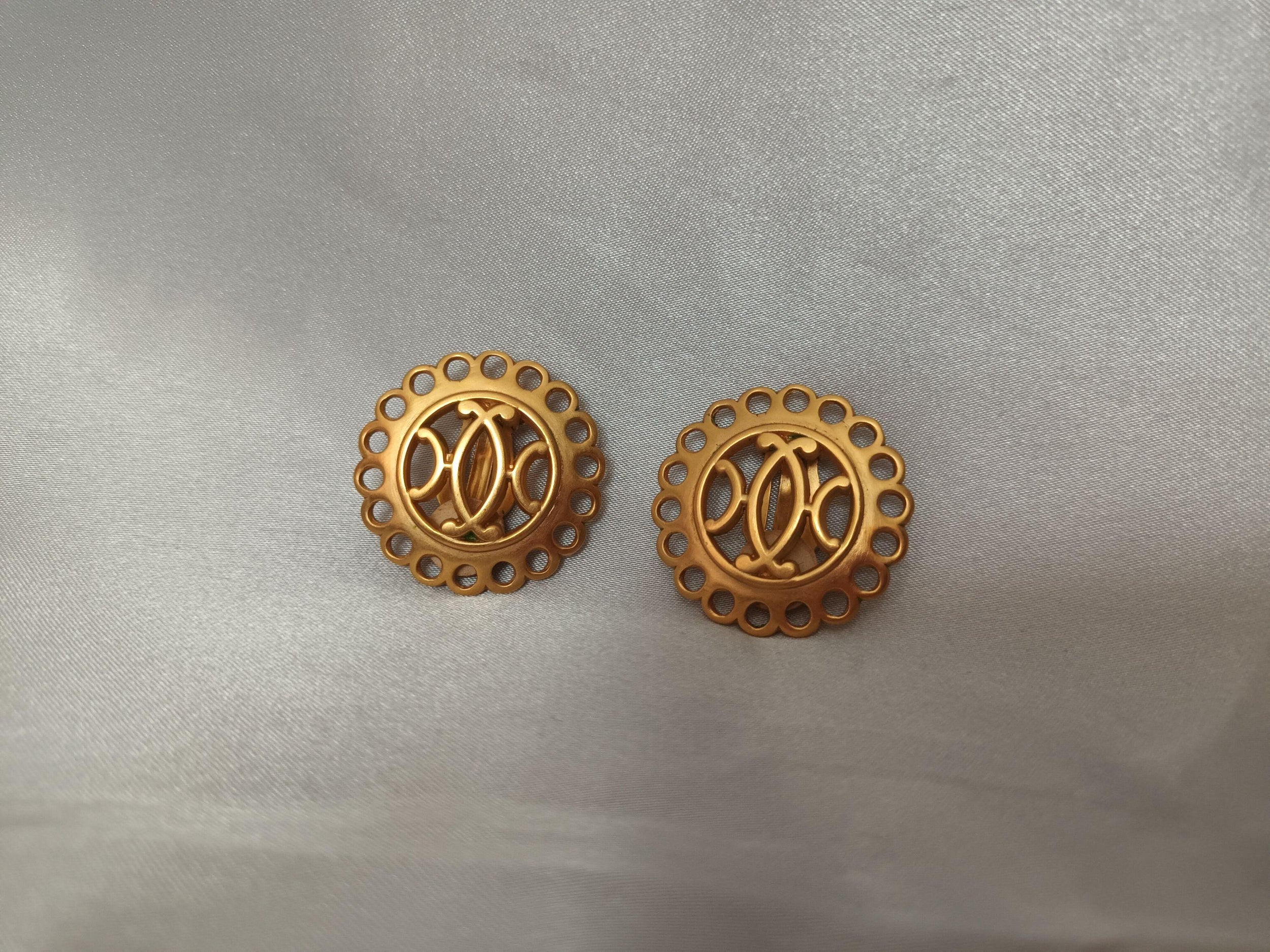 Hermes haba Gold plated Bijouterie Fantaisie round clip on earrings