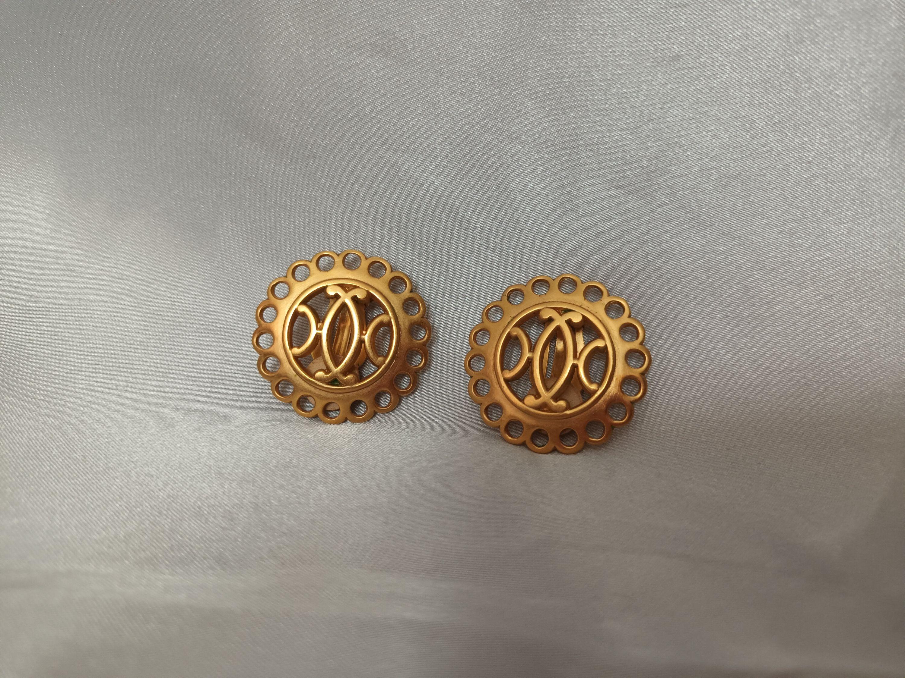Hermes haba Gold plated Bijouterie Fantaisie round clip on earrings