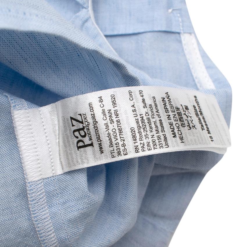 Paz Rodriguez Blue Cotton & Linen Short Sleeve Top