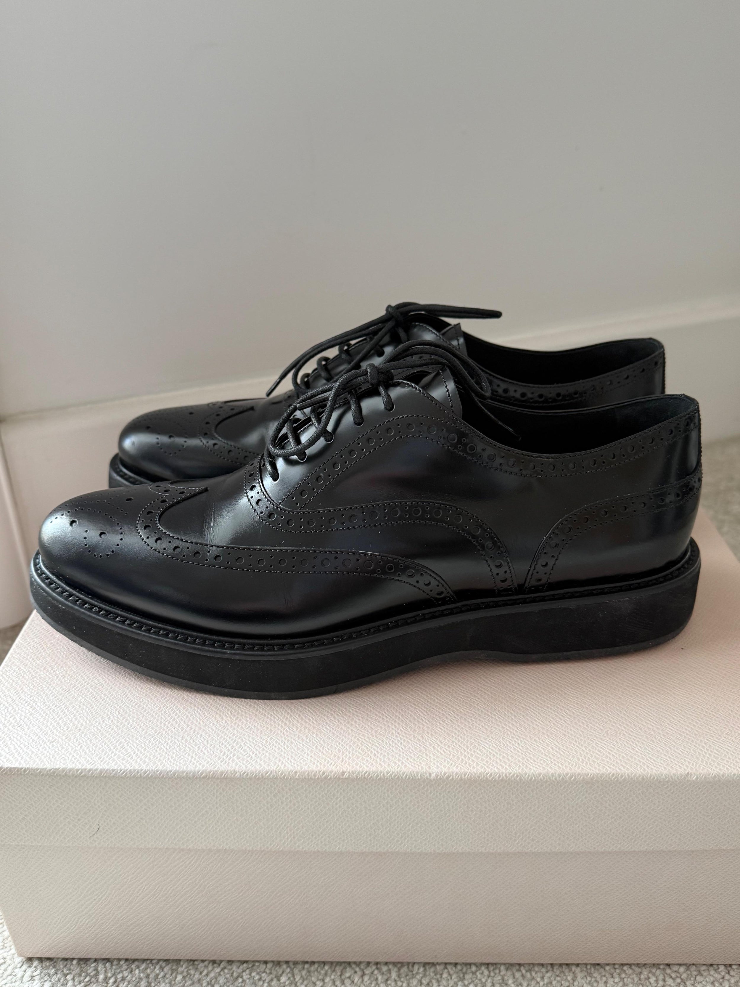 Prada Black Leather Brogues
