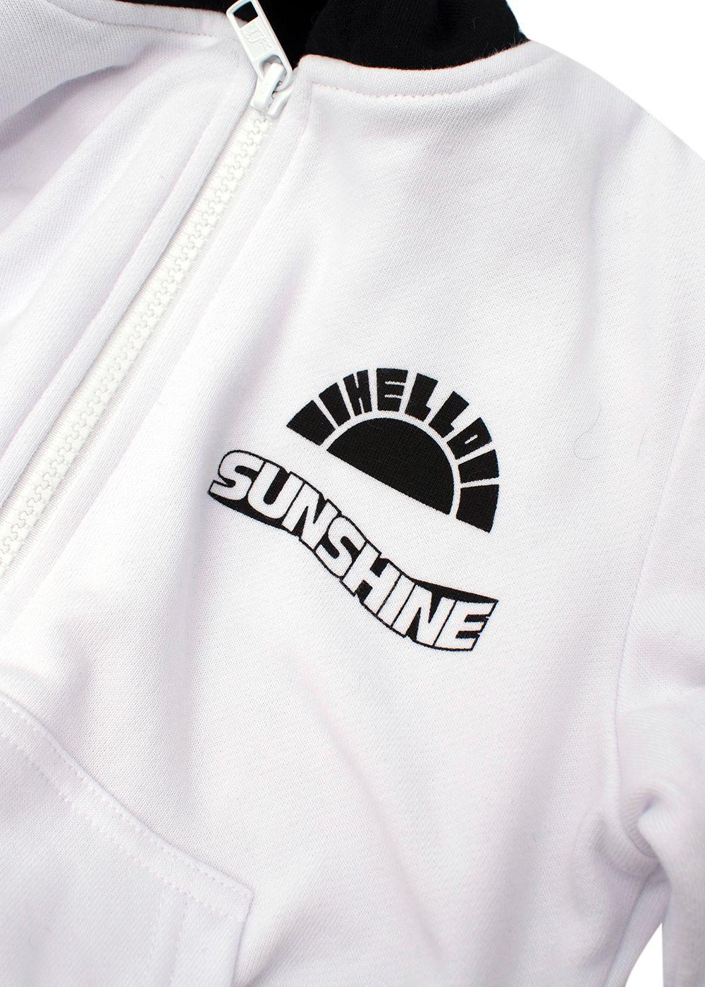 White Zipped Hoodie With Contrasting Yellow And Black Striped Hem and Cuffs