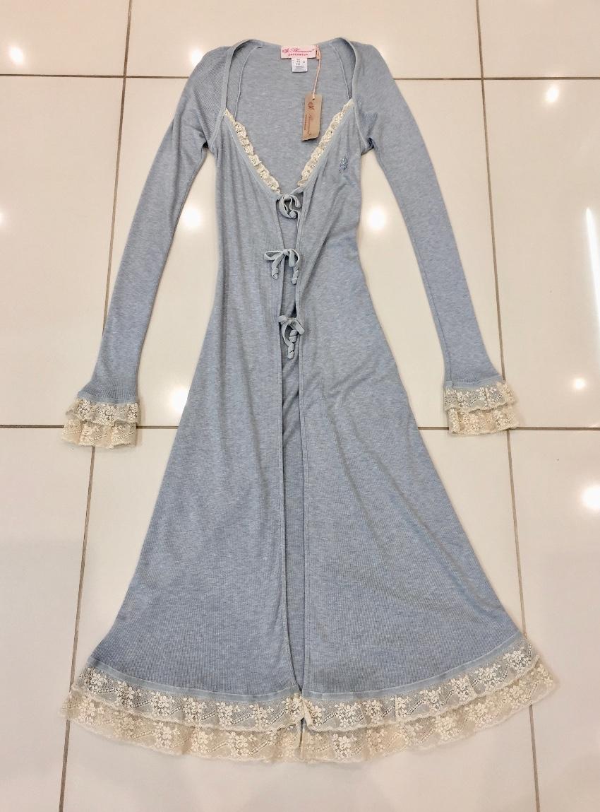 Blumarine Blue Velvet Bows & Cream Leavers Lace Soft Overcoat Cardigan