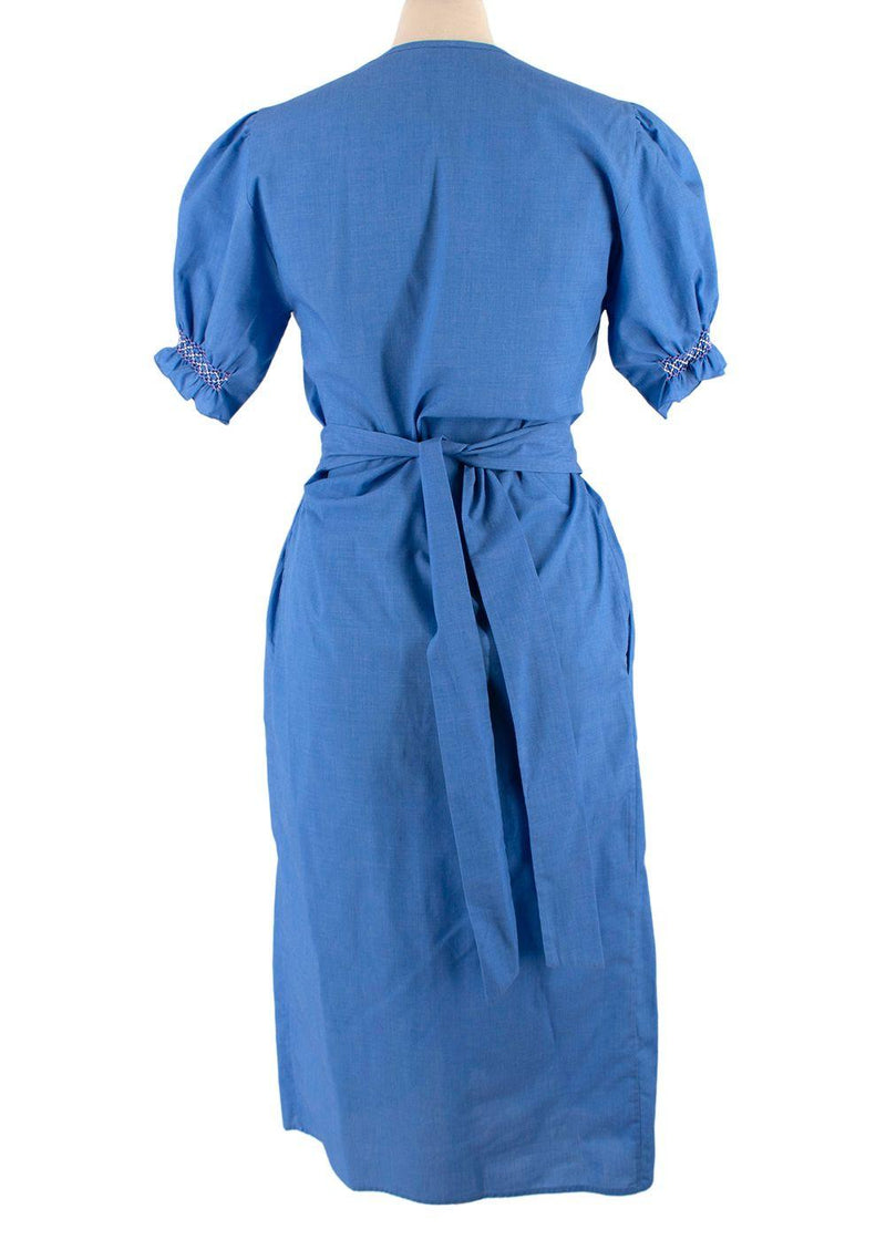 Loretta Caponi Blue Marina Smocked Voile Dress