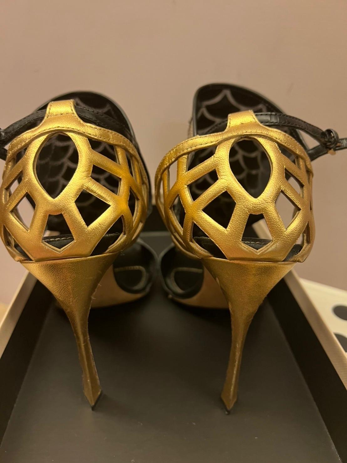 Black & Gold Fish Scale Heeled Sandals
