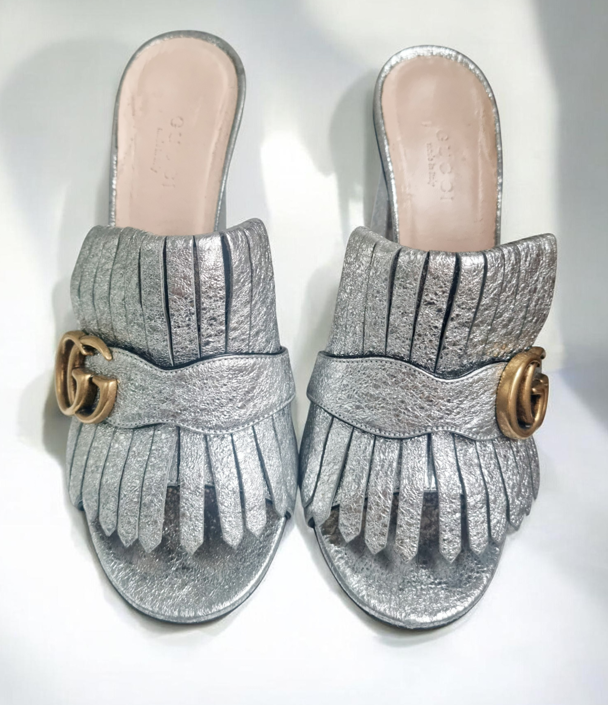 Gucci Silver Heeled Mules