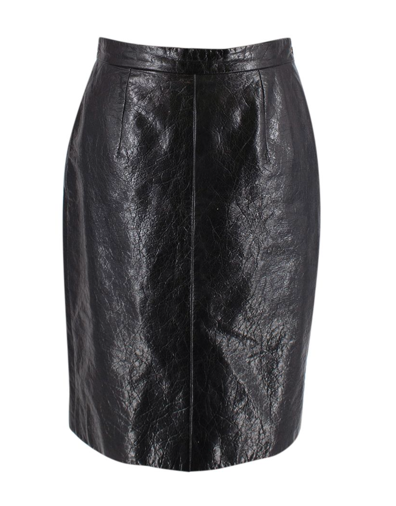 Black Crackled Leather Pencil Skirt