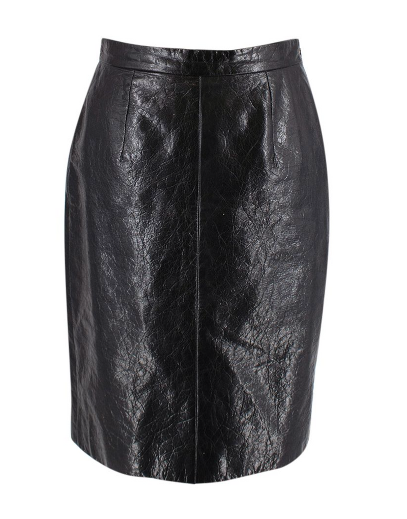 Black Crackled Leather Pencil Skirt