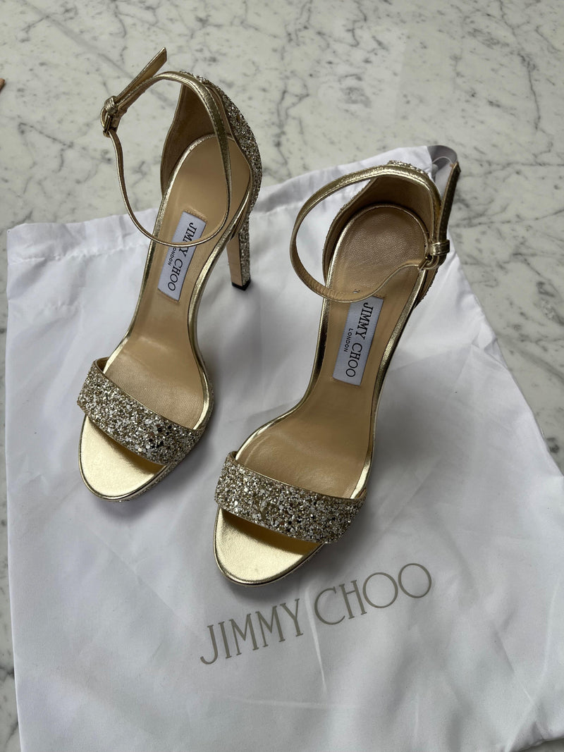 Jimmy Choo Gold Glitter Sandals