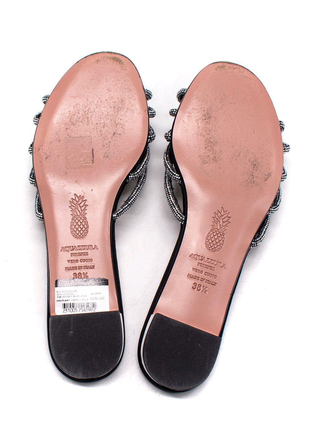 Aquazzura Black Crystal Flat Slides
