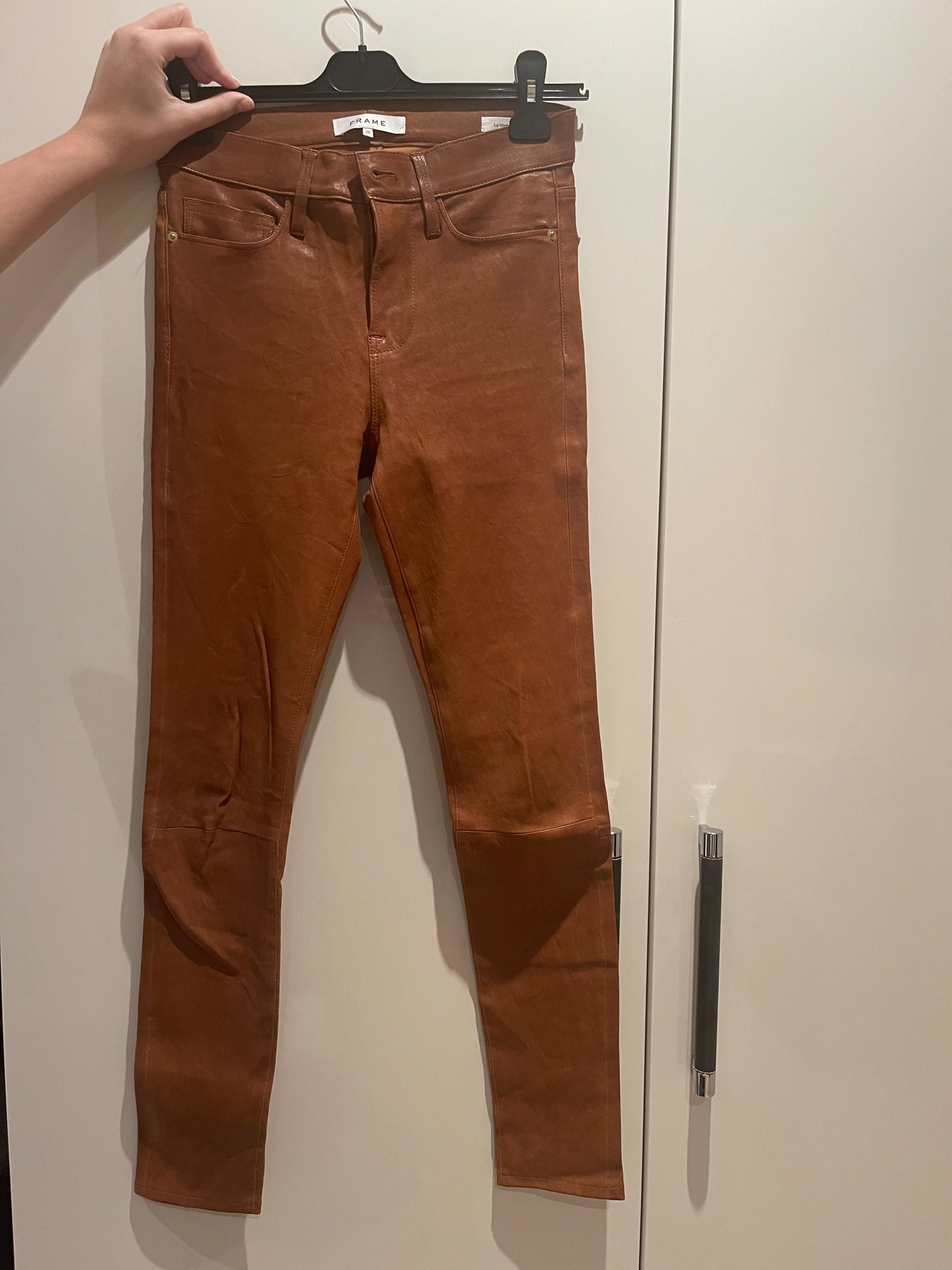Tan Leather Skinny Pants