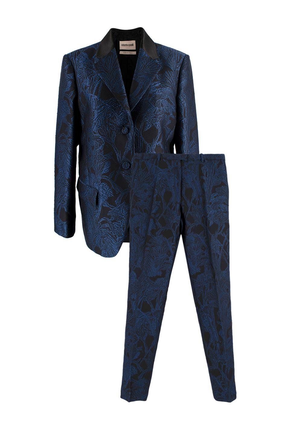 Roberto Cavalli Blue Tropical Brocade Trouser Suit