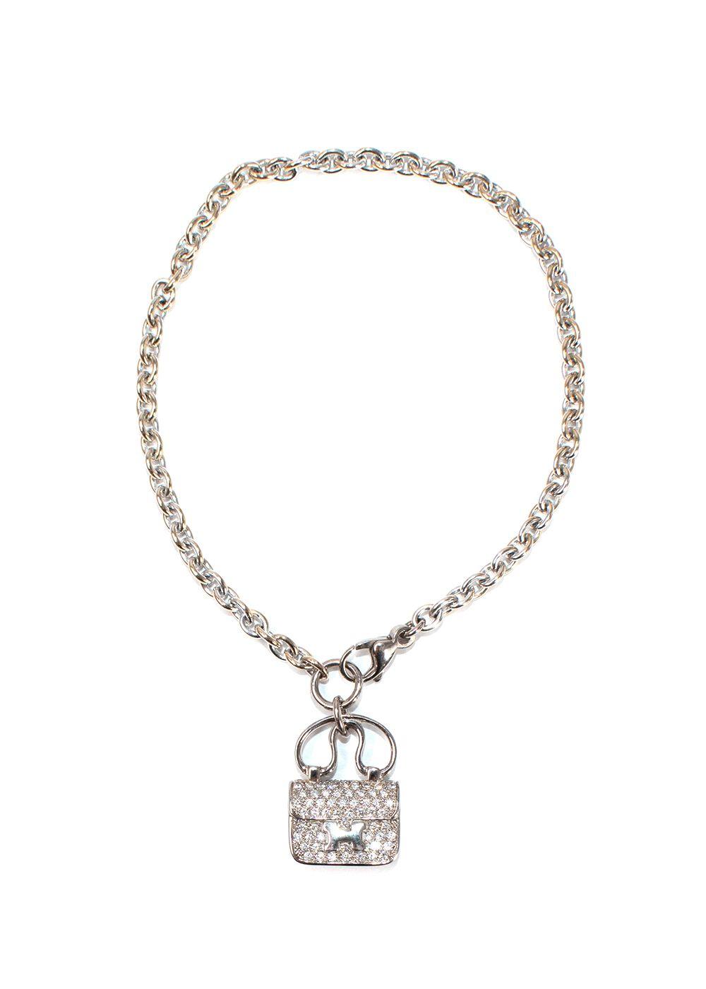 Hermes 18K White Gold Diamond Constance Amulettes Bracelet