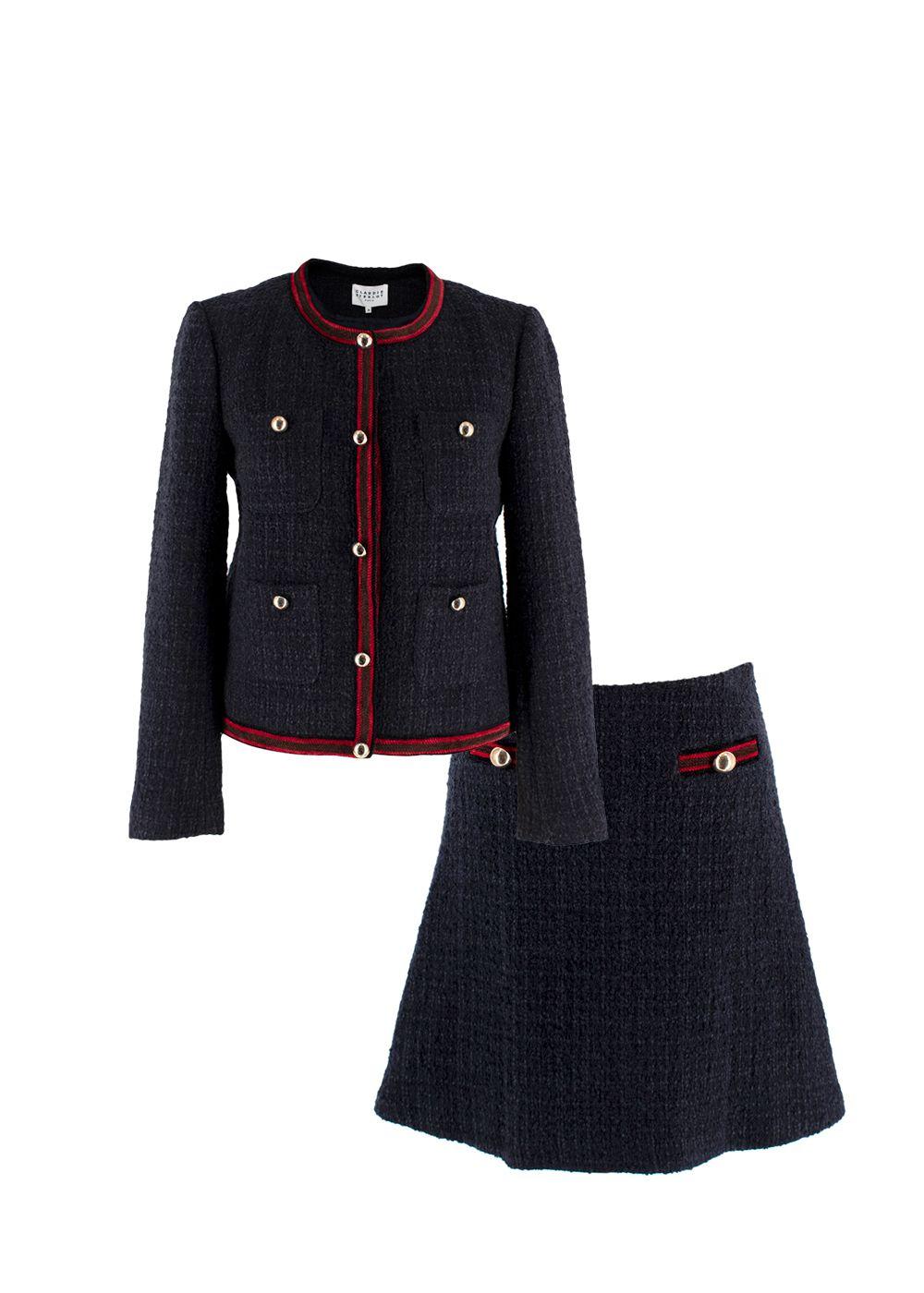 Claudie Pierlot Navy Contrast Trim Tweed Jacket
