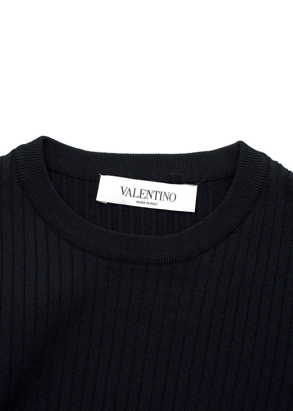 Valentino Black Silk Georgette-Trimmed Ribbed Stretch-Knit Sweater