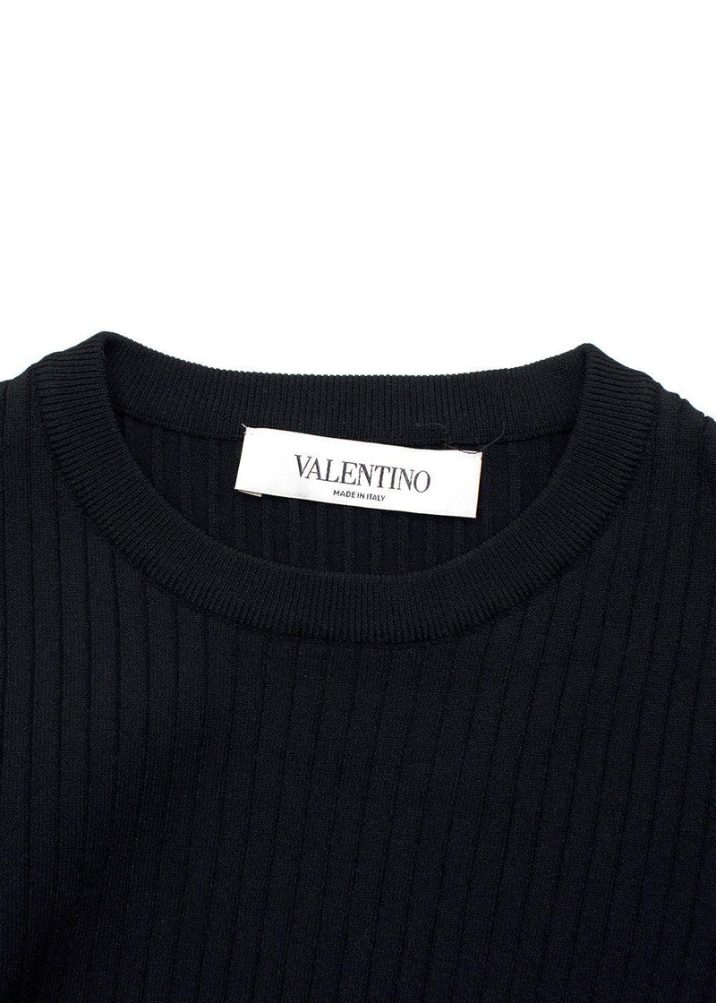 Valentino Black Silk Georgette-Trimmed Ribbed Stretch-Knit Sweater