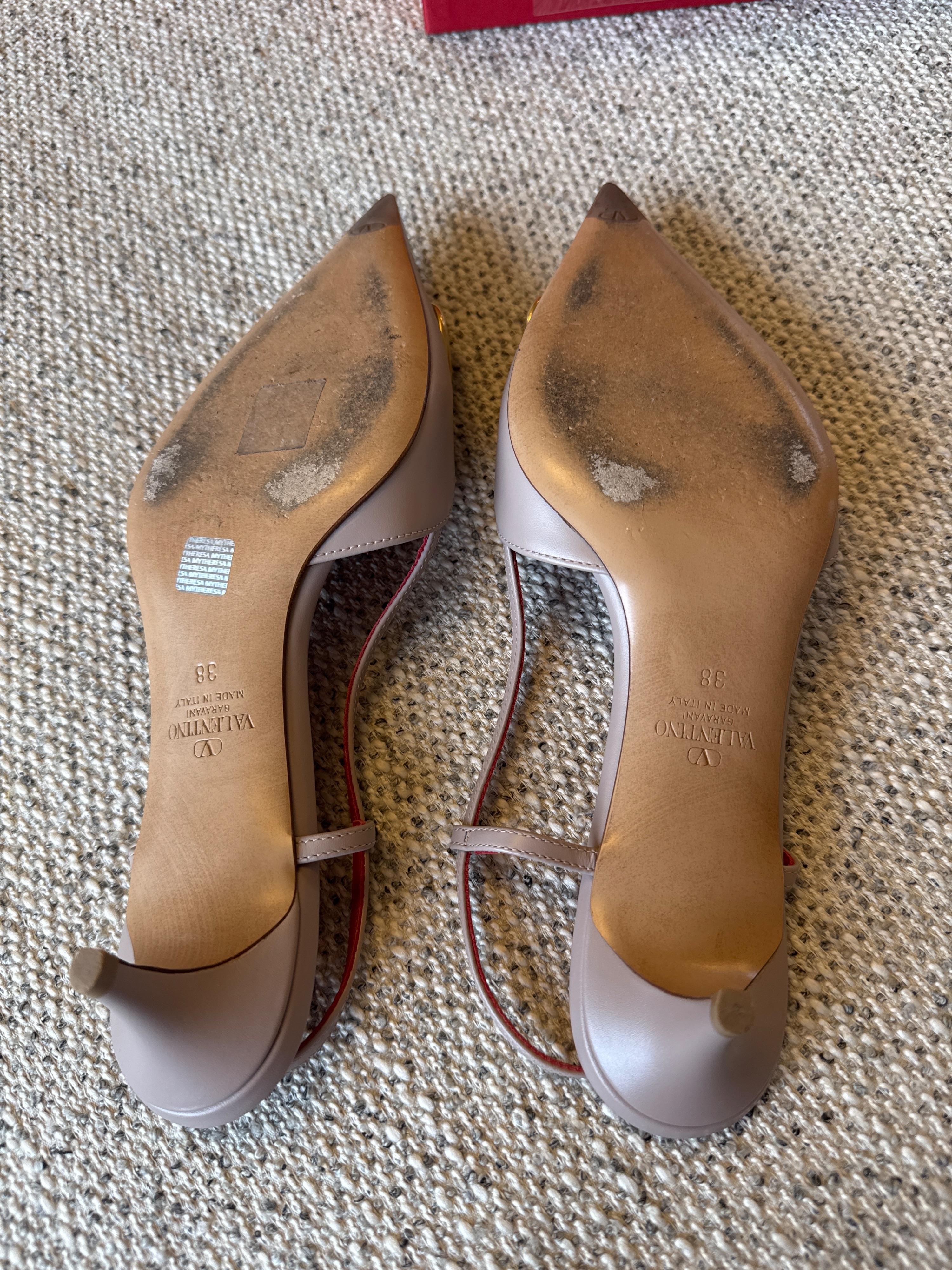 Valentino Beige Kitten Heel Sling Back Pumps