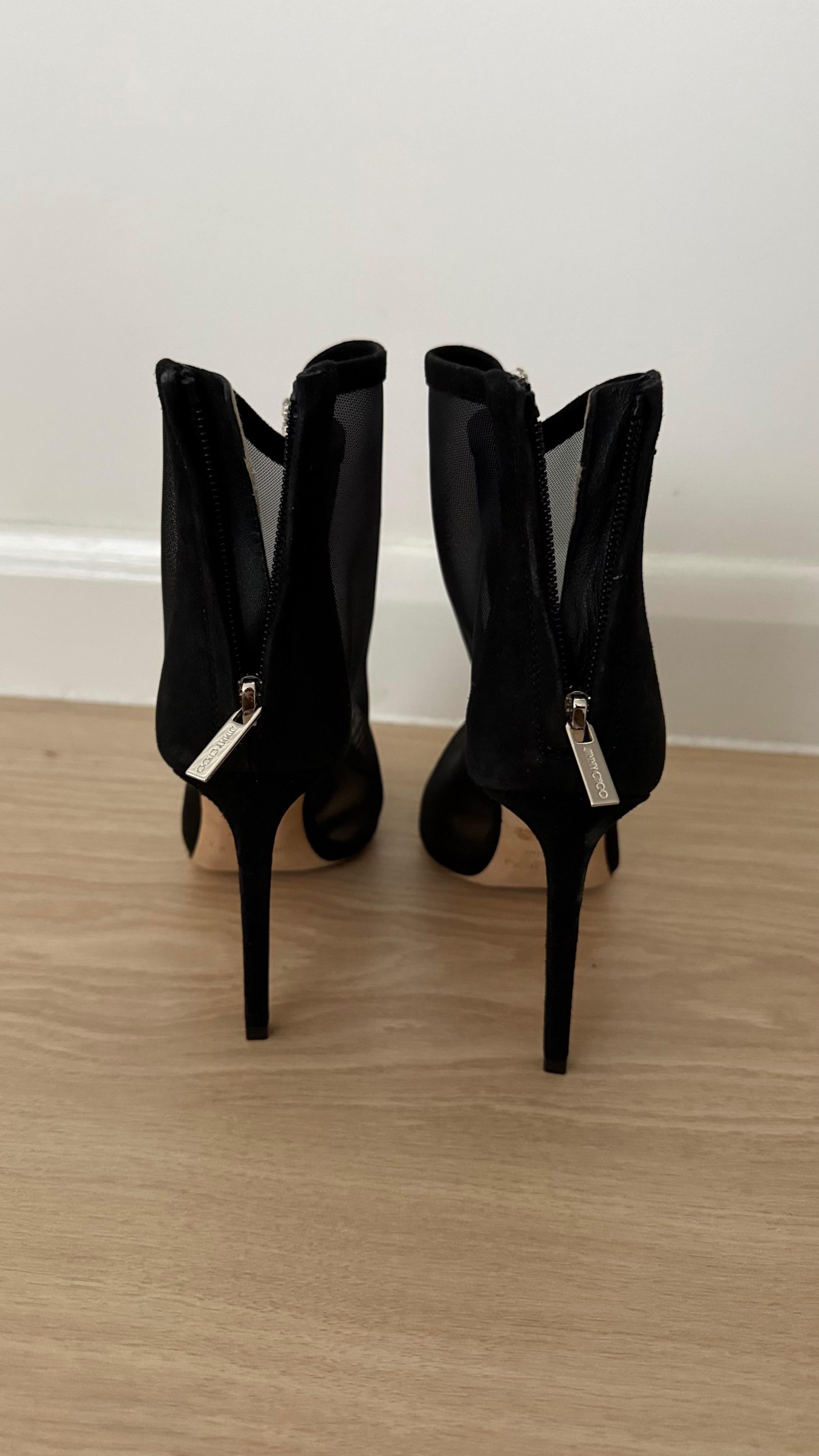 Jimmy Choo Black Mesh Kix 100 Crystal Ankle Boots