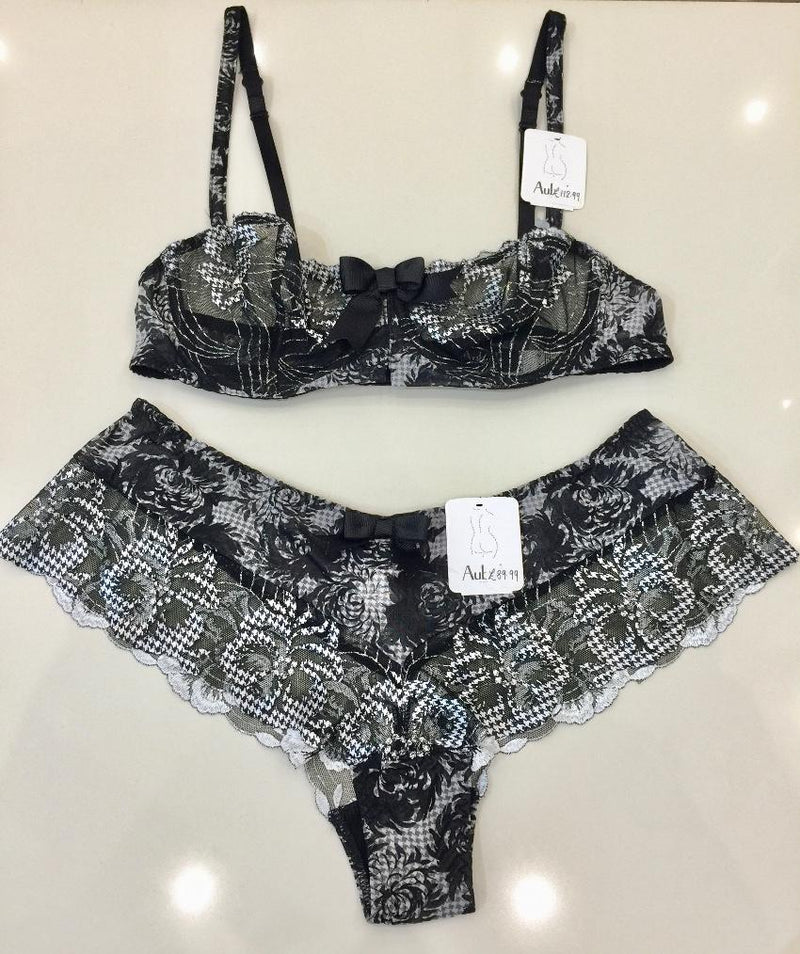 Aubade Embroidered Houndstooth Underwired Bra & St Tropez Set