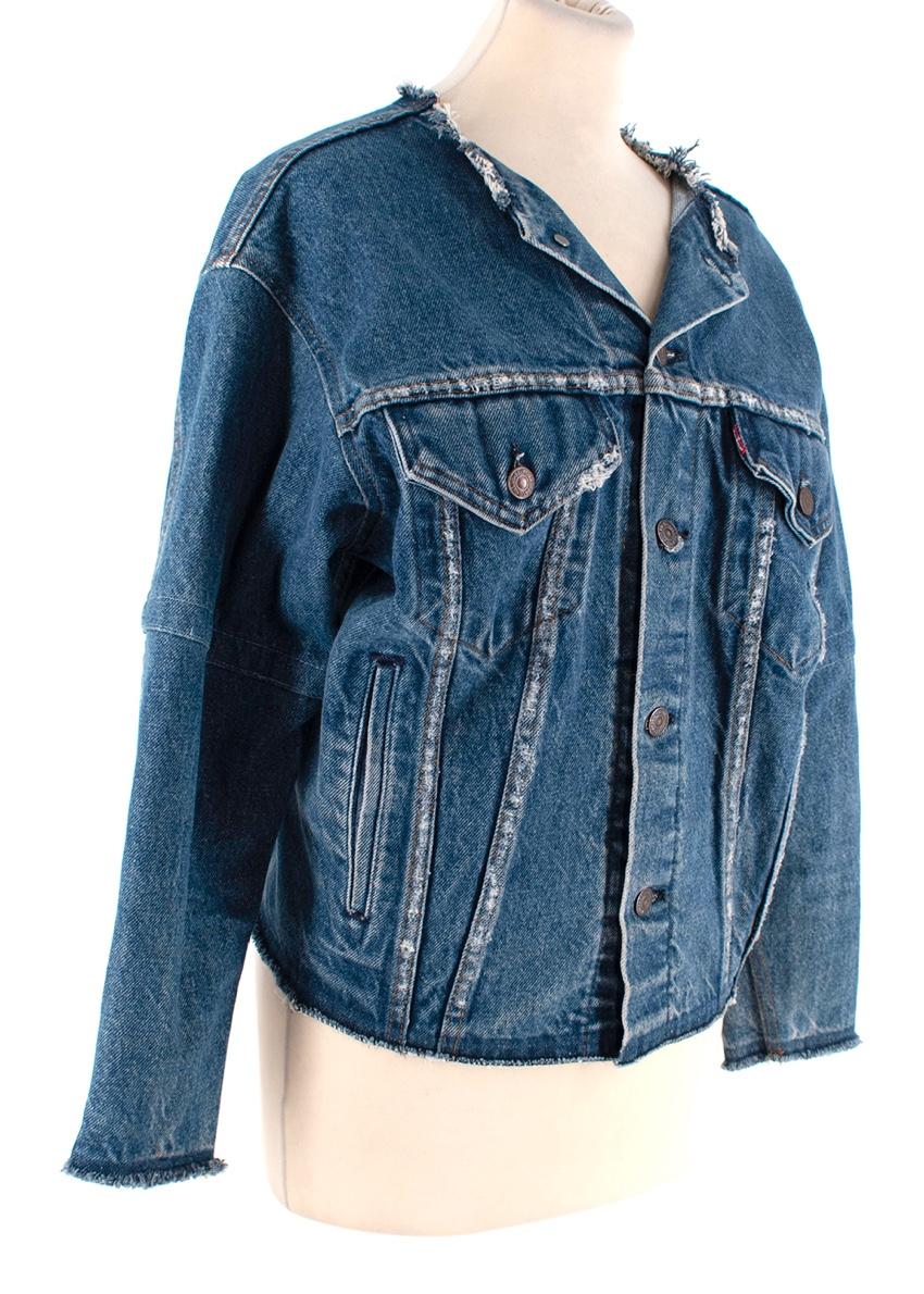 RE/DONE Levis Mid-Wash Distressed Collarless Denim Jacket