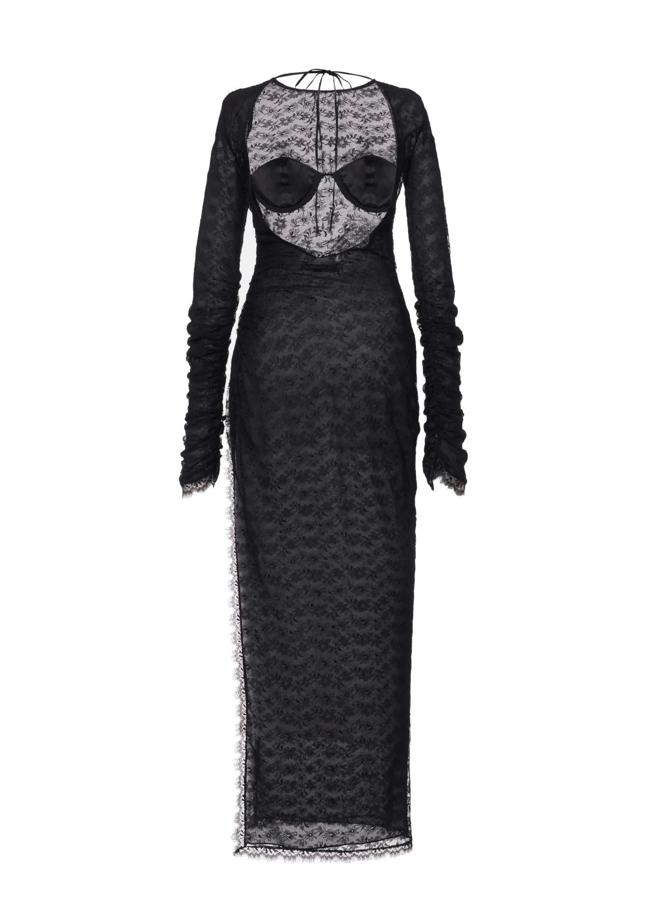 Alessandra Rich Open Back Black Silk Lace Dress