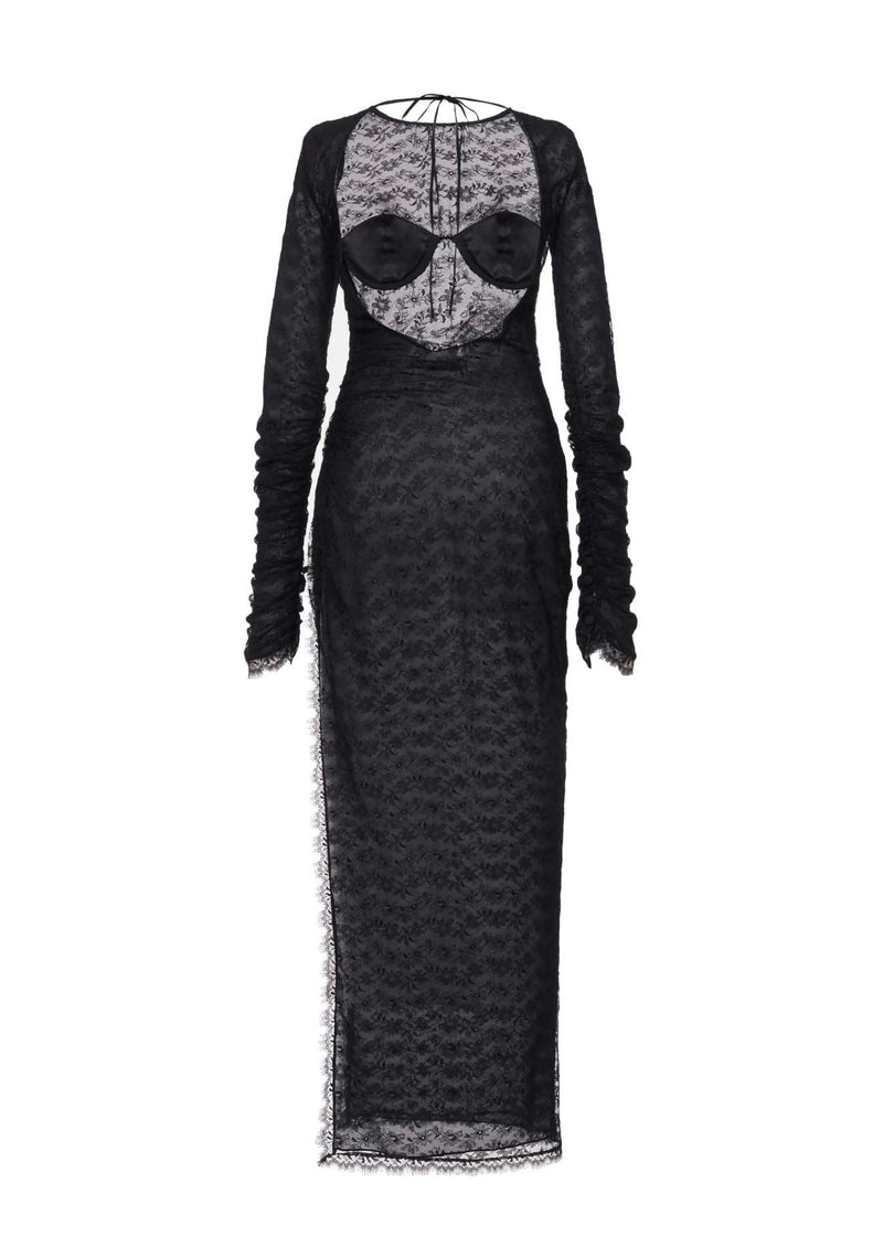 Alessandra Rich Open Back Black Silk Lace Dress