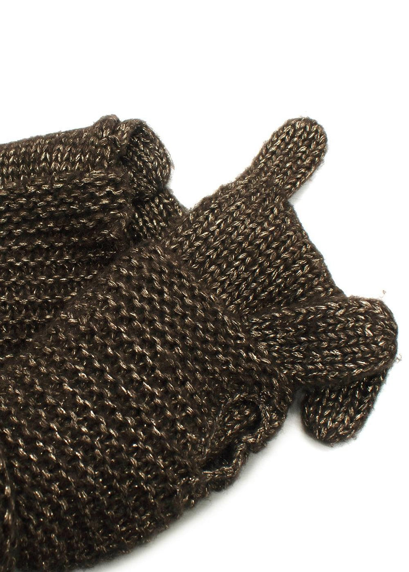 Ralph Lauren Brown Metallic Wool Blend Beanie and Gloves