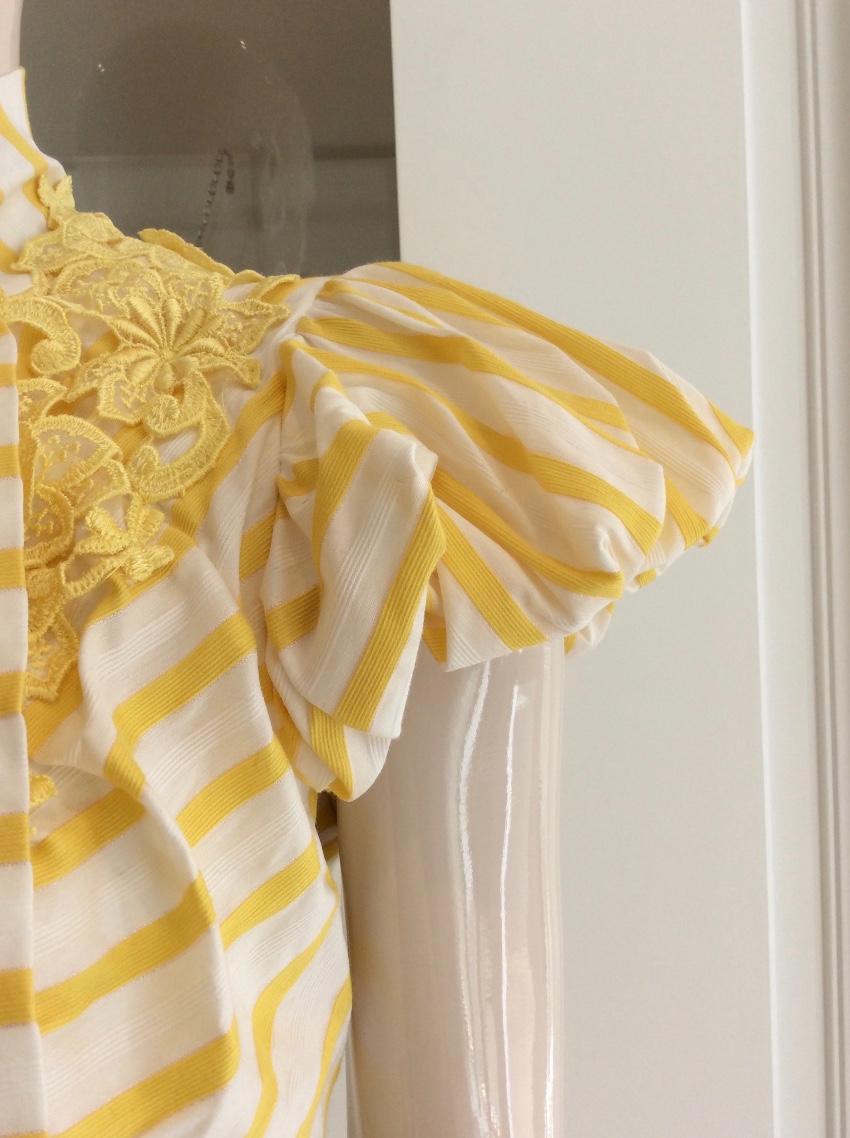 Gaetano Navarra Yellow and White Stripe Pussy Bow Blouse