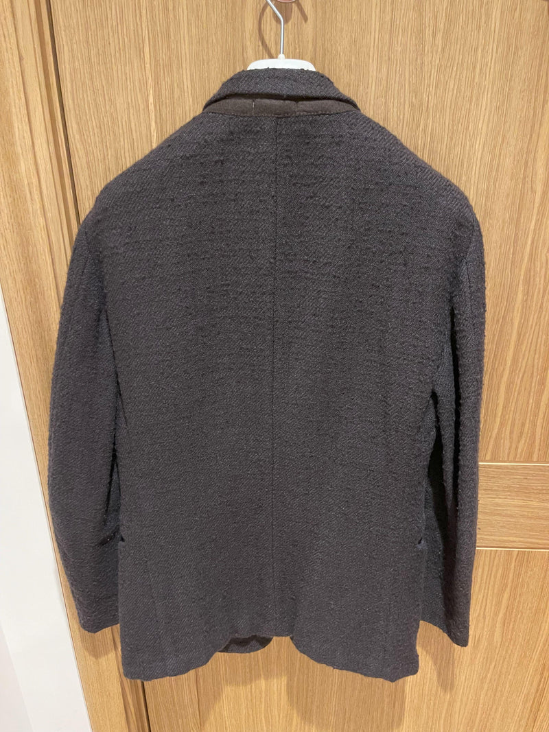 Brown Textured Hemp Blend Single Breasted Blazer