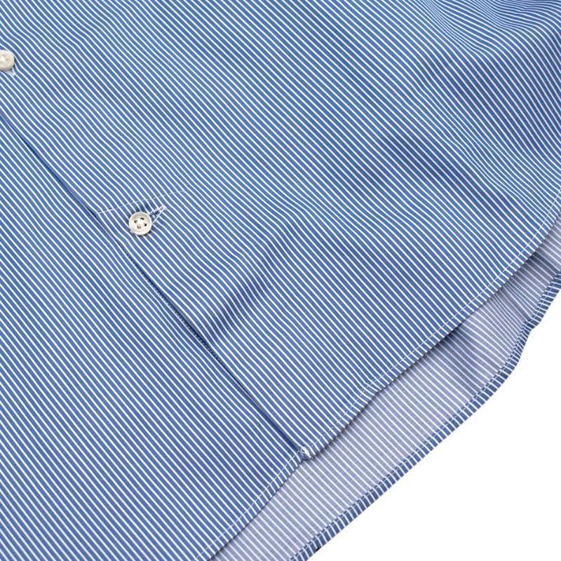 Simone Abbarchi Blue Striped Cotton Long Sleeve Tailored Shirt