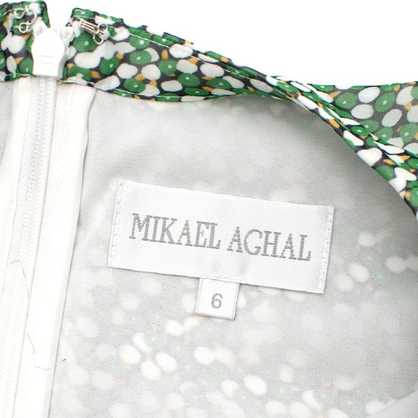 Mikael Aghal Green floral print dress with black lace trim