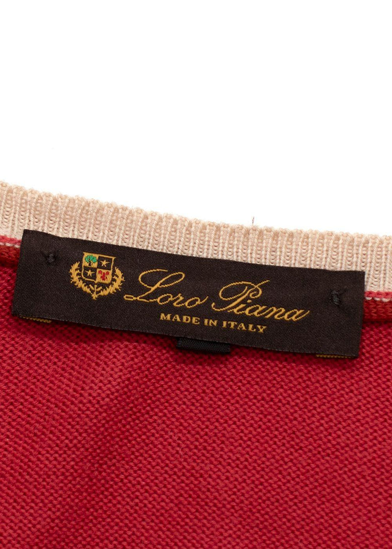 Loro Piana Red V Neck Long Sleeve Cotton Knit Jumper