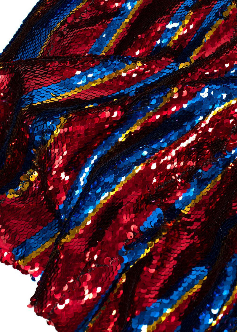 Halpern Red Striped Sequin Mini Dress