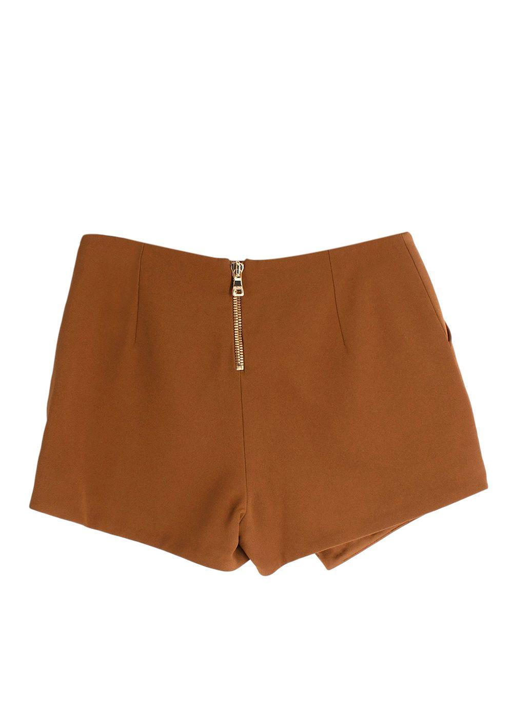 Balmain Tan Satin Skort with Gold Button Detail