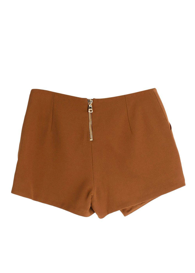 Balmain Tan Satin Skort with Gold Button Detail