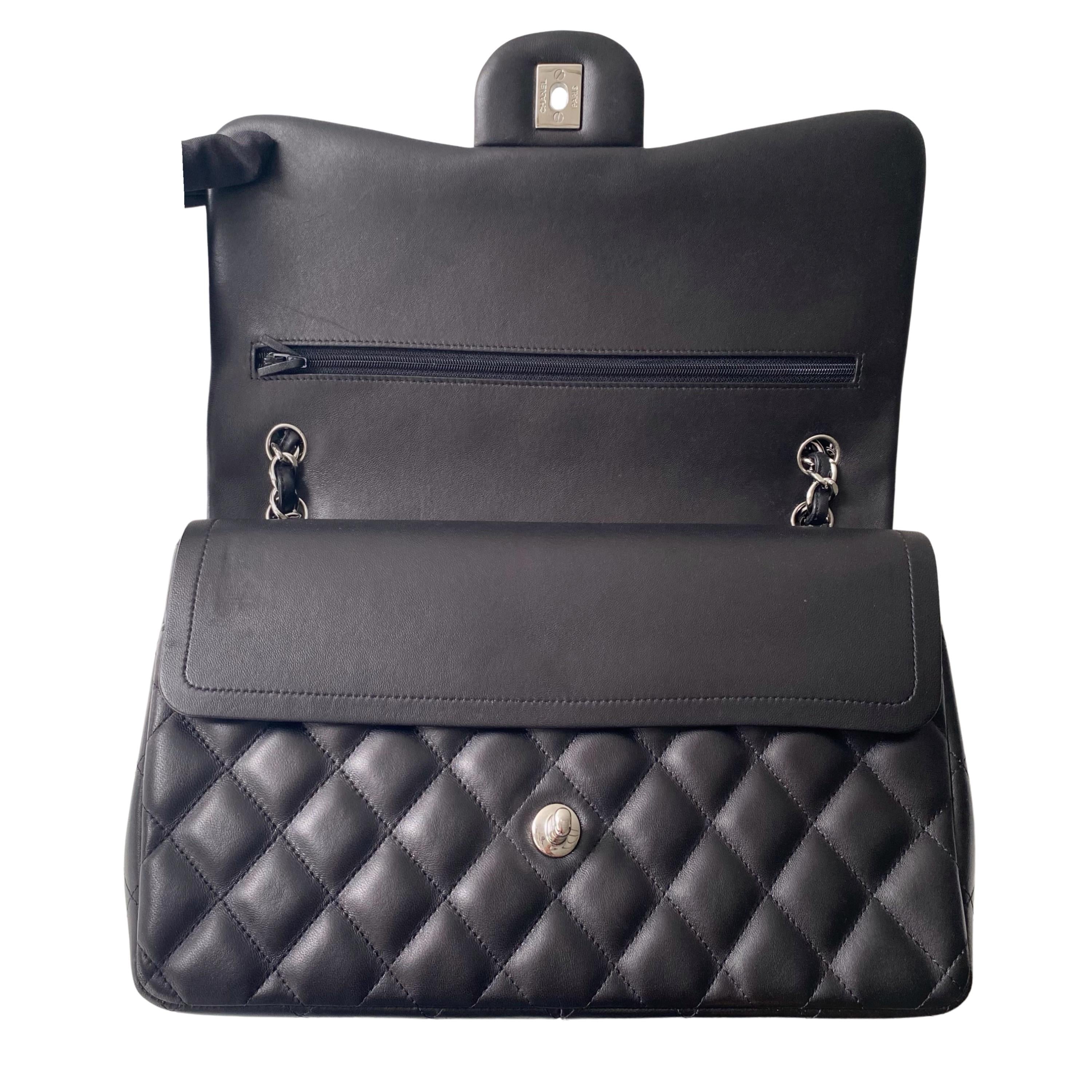Black Lambskin Jumbo Double Flap Bag