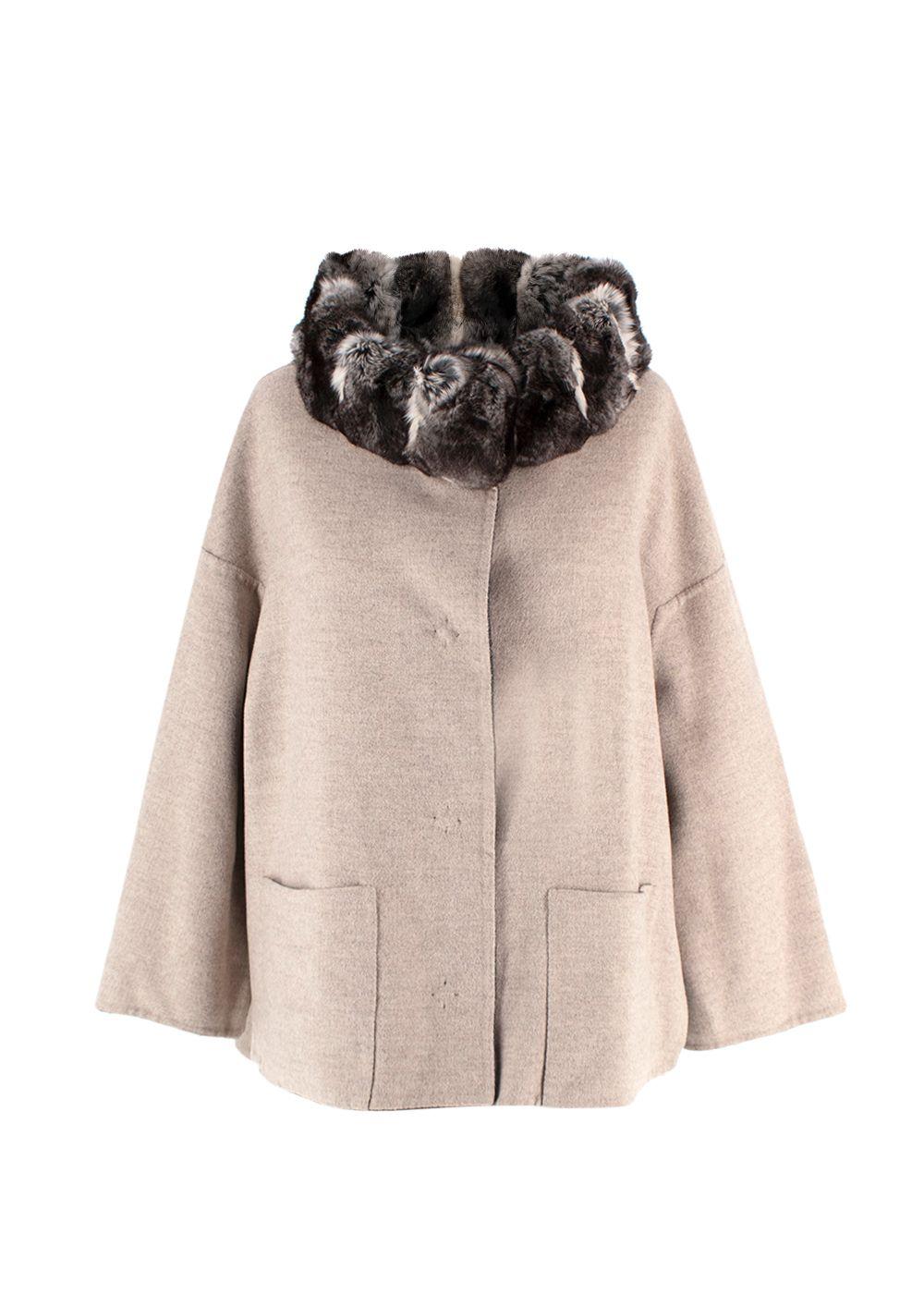 Shaky Loro Piana Brown Reversible Wool Jacket with Chinchilla Collar