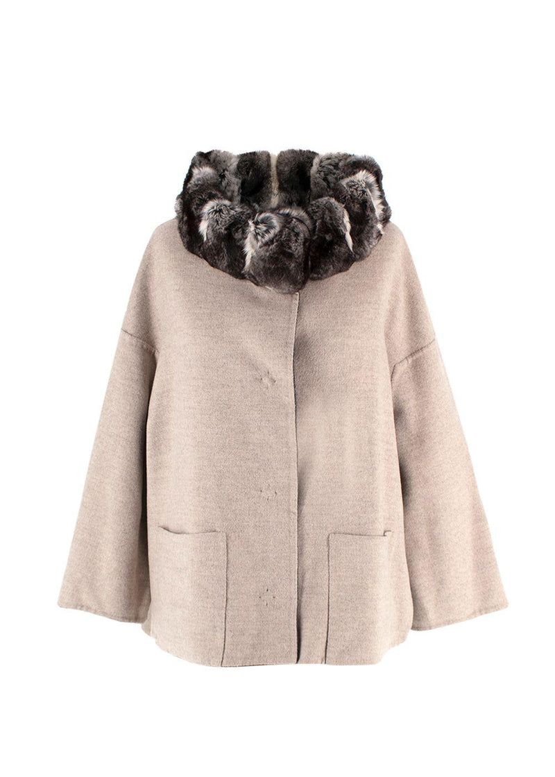 Shaky Loro Piana Brown Reversible Wool Jacket with Chinchilla Collar