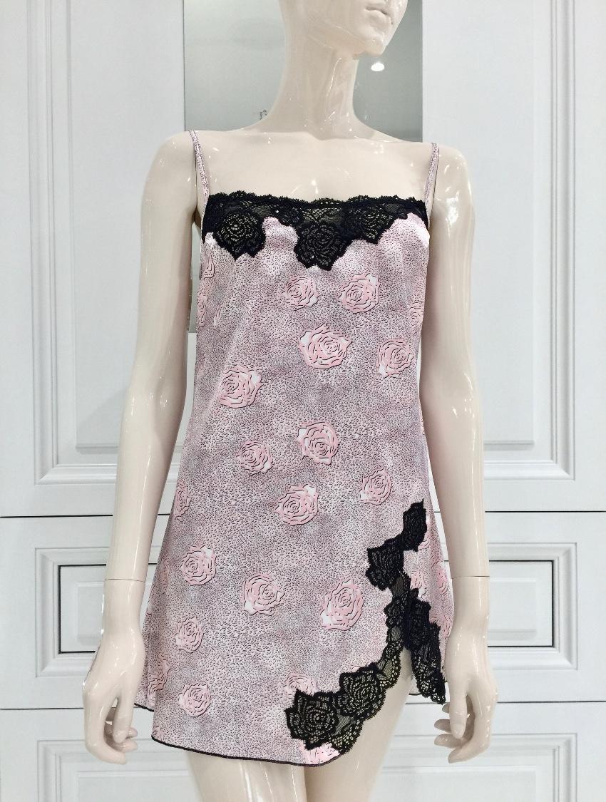 Cotton Club Couture Rose Satin & Leavers Lace Chemise