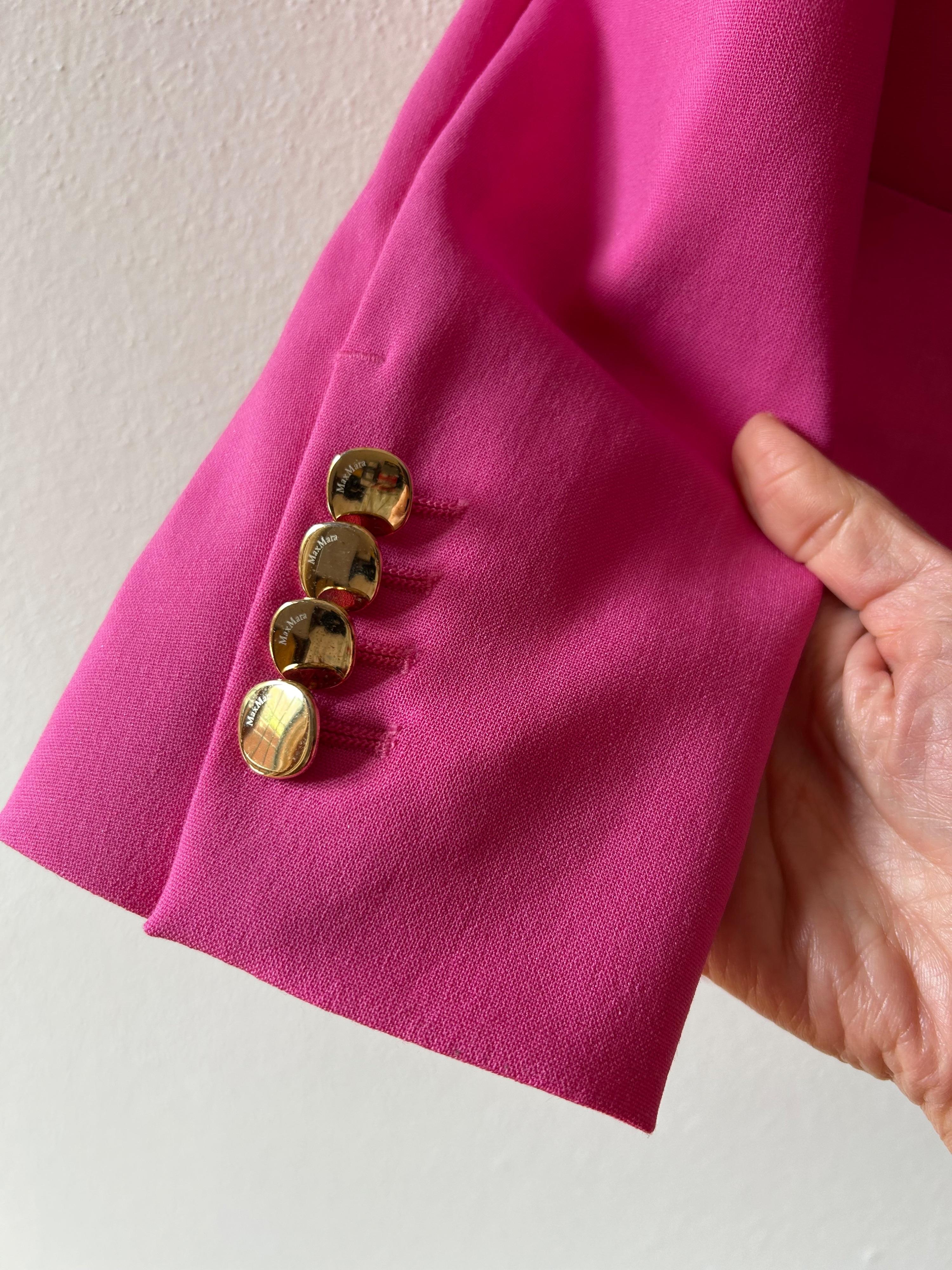 MaxMara Pink Double Breasted Mohair Blend Wool Blazer