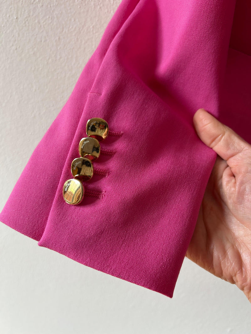 MaxMara Pink Double Breasted Mohair Blend Wool Blazer