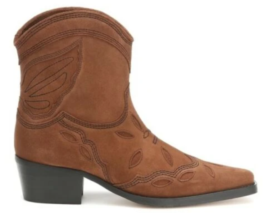 Ganni Embroidered Suede Texas Cowboy Boots
